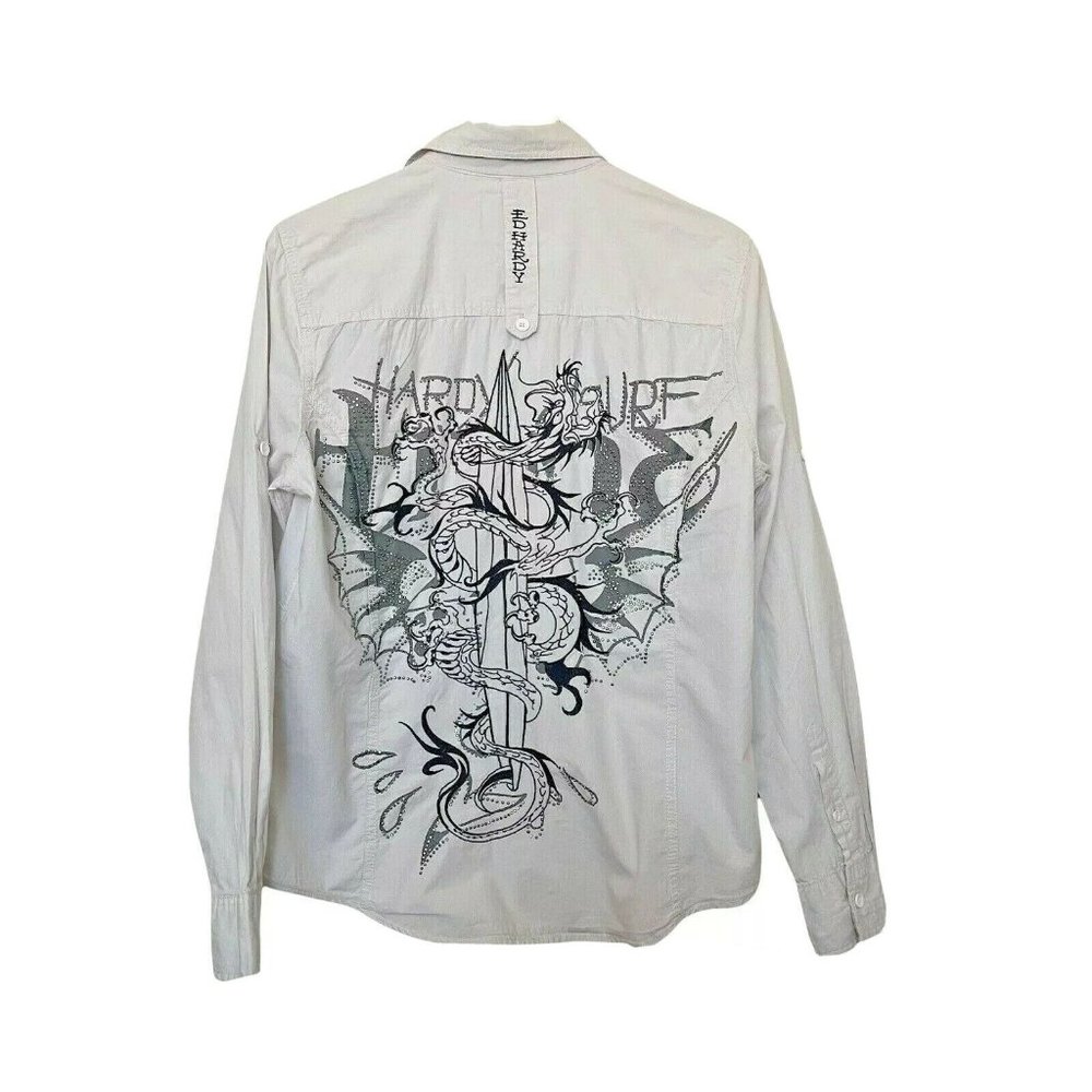 Ed Hardy Vintage Men's Godfather Modern Tattoo Shirt Rhinestone Snake Size M